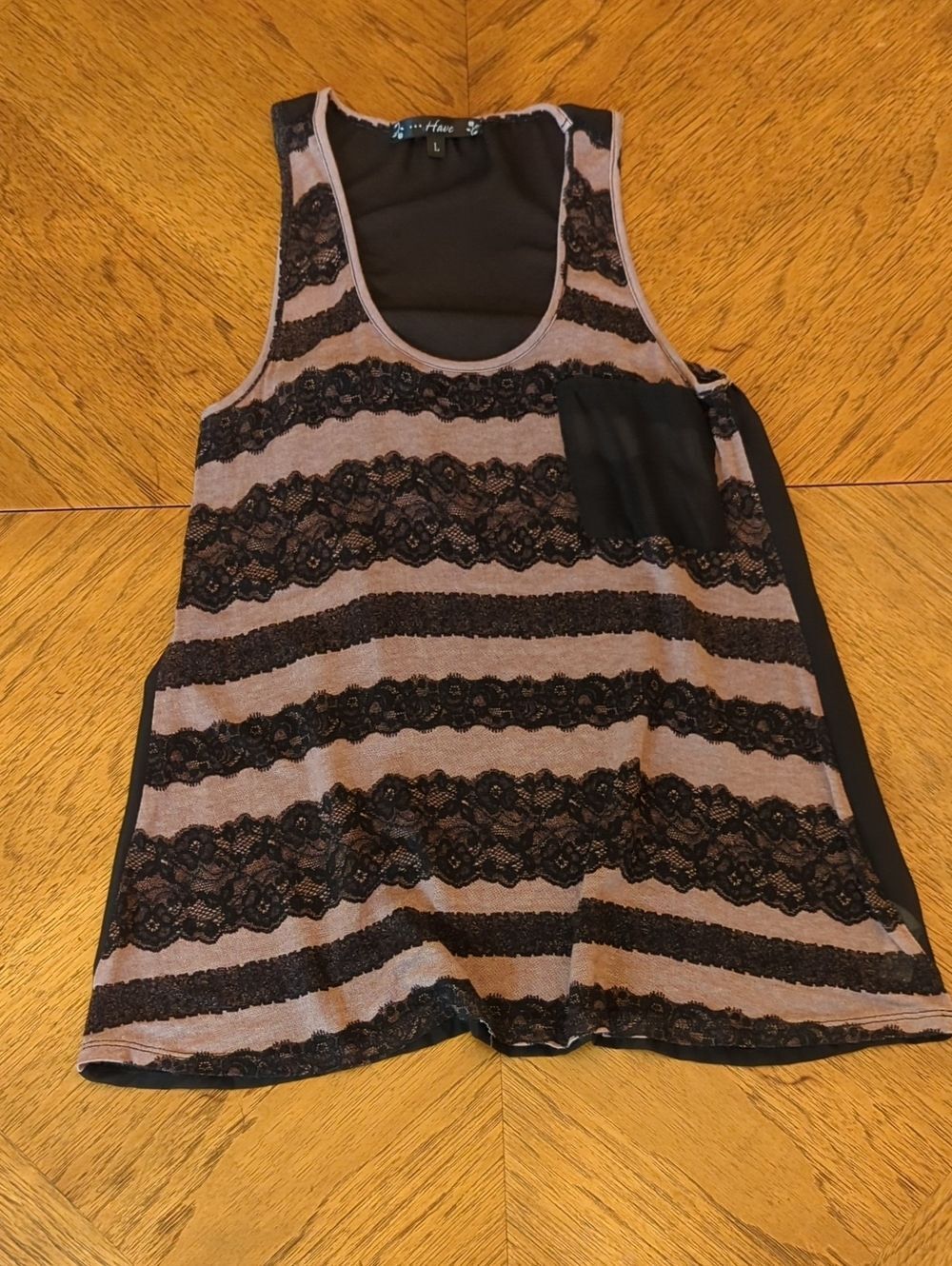Whimsigoth Lace Striped Print Scoop Neck Tank Top